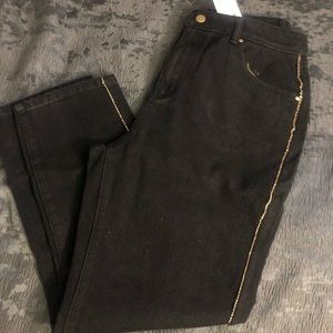 Gold piping straight leg denim jeans